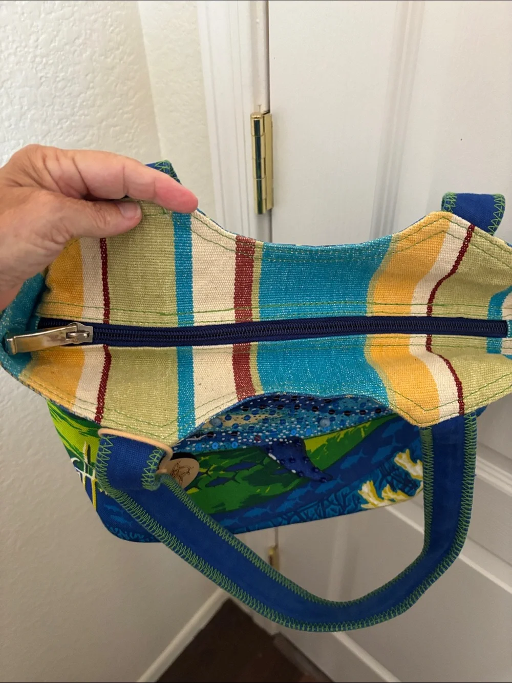 Blue Dolphin Print Canvas Tote Bag by Guy Harvey in excellent condition